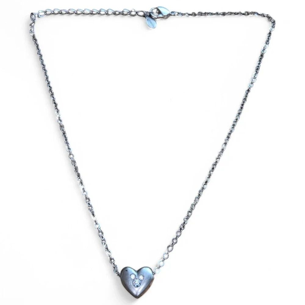 Super Cute Disney Mickey Mouse Rhinestone Heart Slider Pendant Silver Tone Chain